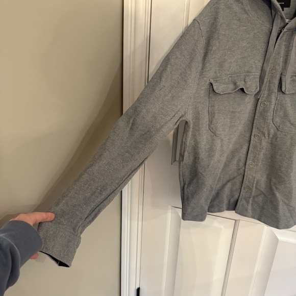 Vince Gray Cotton Button Up Hooded Long Sleeve Shirt Jacket - 31928 - Picture 5 of 12